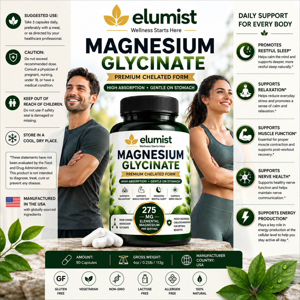 Pure Magnesium Glycinate for Relaxation & Recovery