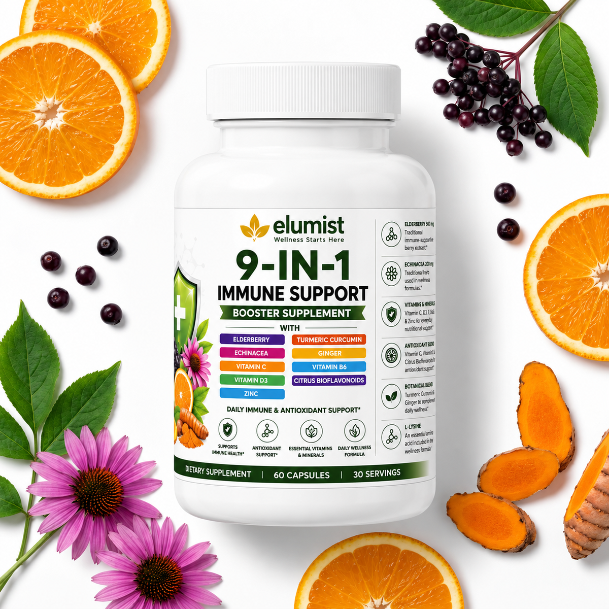 9-in-1 Immune Support Supplement, Antioxidant Formula